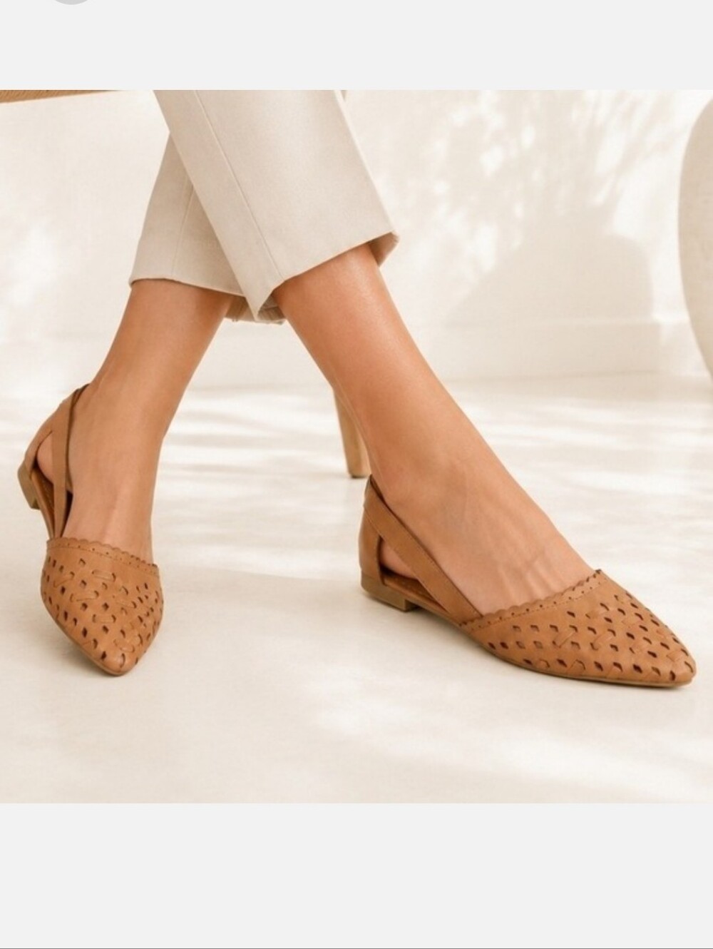 Spring Step Huarache Tan Woven Pointed Slingback Flats Size 38 Or 7.5